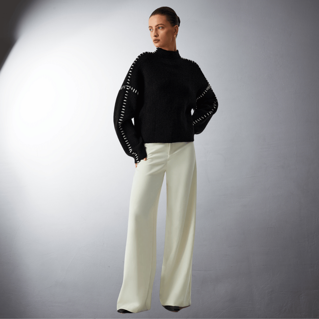 Lefevre™ | Pull en Maille Structurée à Détails Contrastants