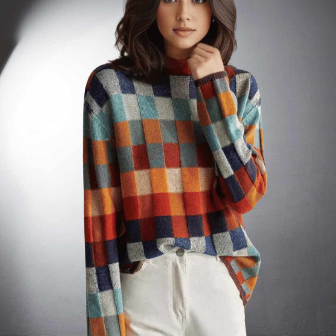 Lefevre™ | Pull en Coton à Motif Carré Coloré