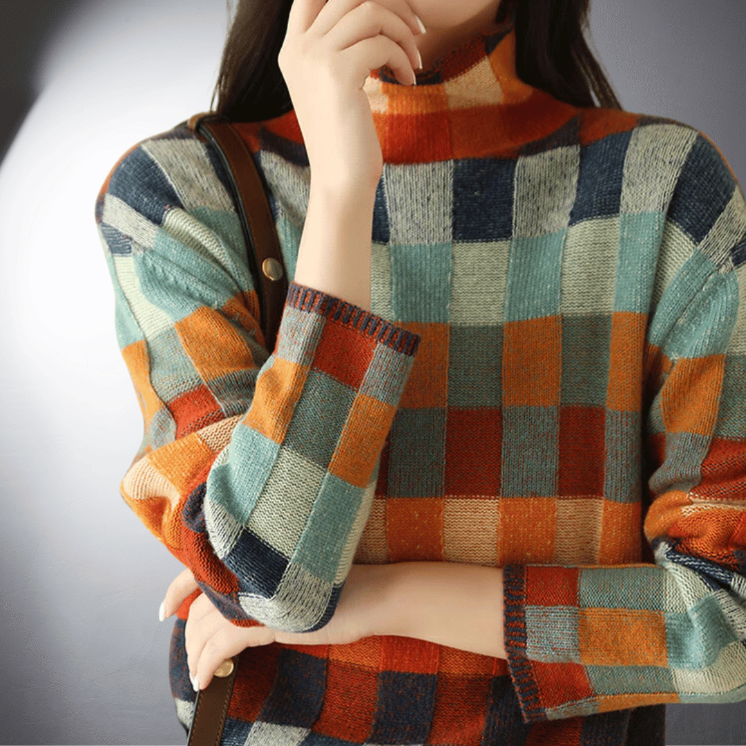 Lefevre™ | Pull en Coton à Motif Carré Coloré