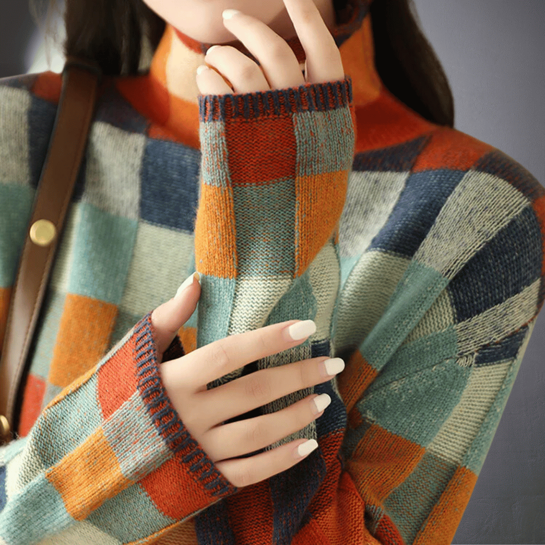 Lefevre™ | Pull en Coton à Motif Carré Coloré