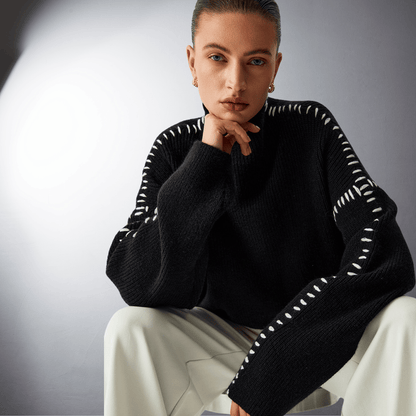 Lefevre™ | Pull en Maille Structurée à Détails Contrastants