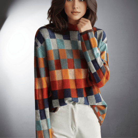 Lefevre™ | Pull en Coton à Motif Carré Coloré