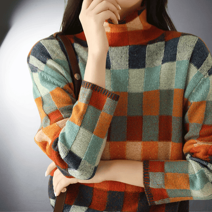 Lefevre™ | Pull en Coton à Motif Carré Coloré
