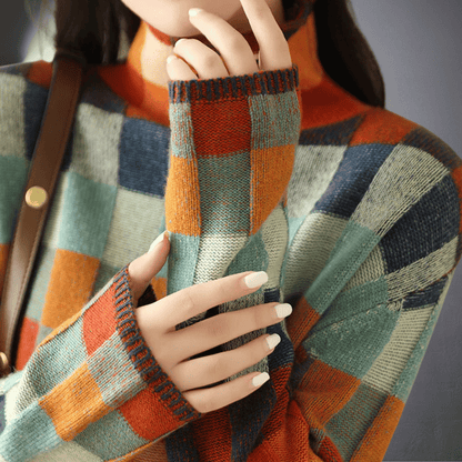 Lefevre™ | Pull en Coton à Motif Carré Coloré