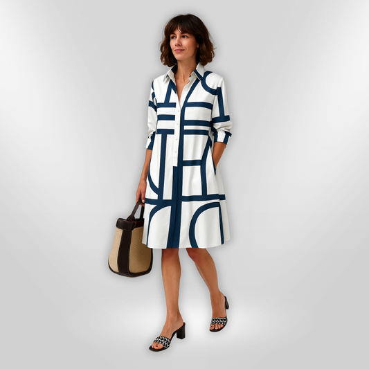 Helena | Robe Midi avec Motif Géométrique